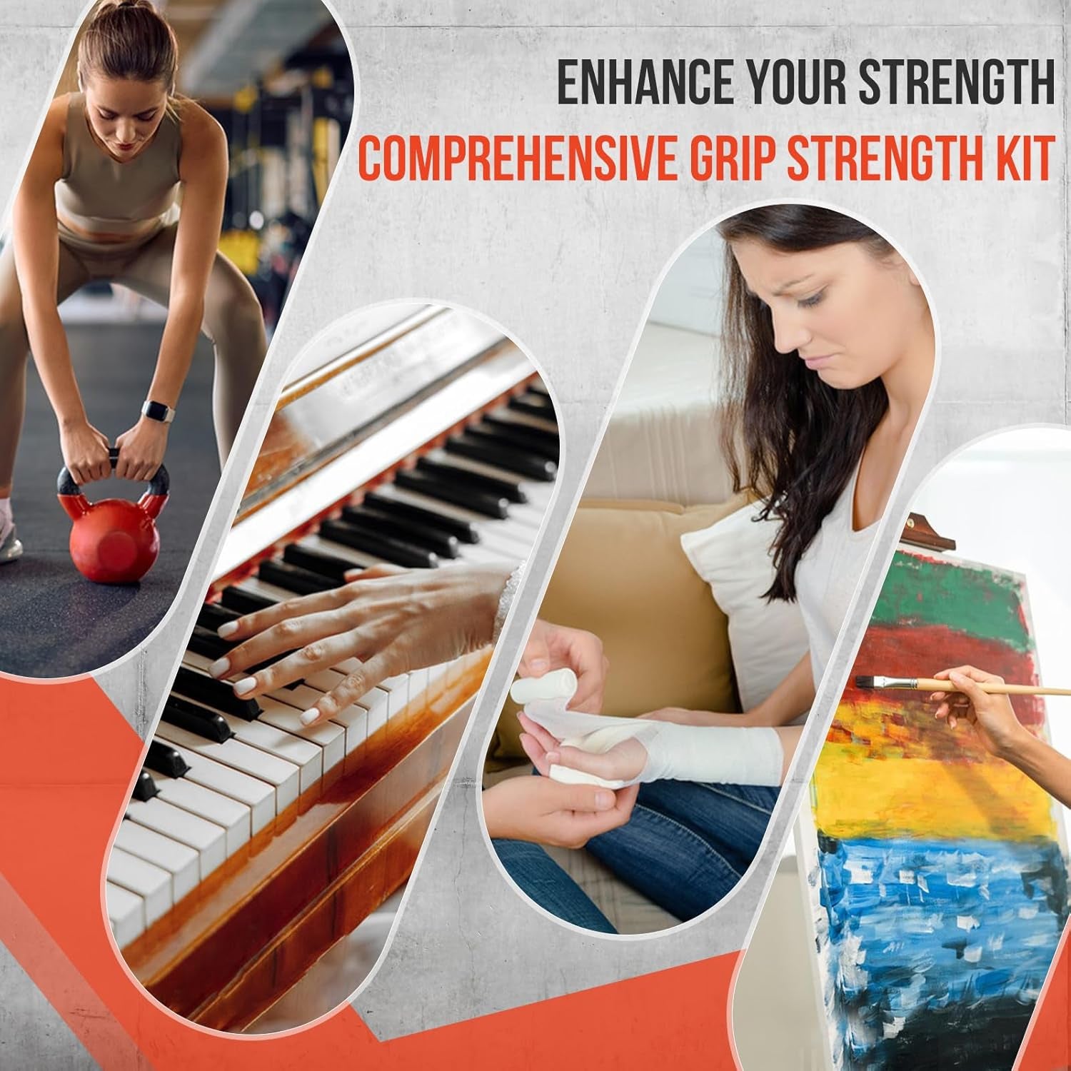 4-Pack Grip Strength Trainer Kit, Adjustable Forearm Strengthener, Black Hand Grip Strengthener Balls, Finger Exerciser & Stretcher for Strength Training, Recovery & Flexibility